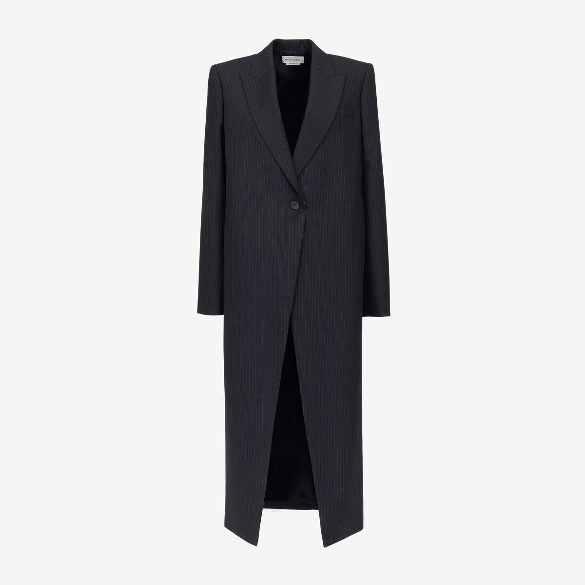 Alexander McQueen Women's Blue Pinstripe Cutaway Coat - 6 (Wool)